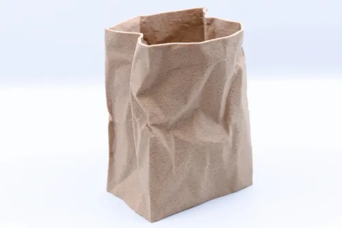 Obraz naszego wydruku 3D który wygląda jak papierowa torba